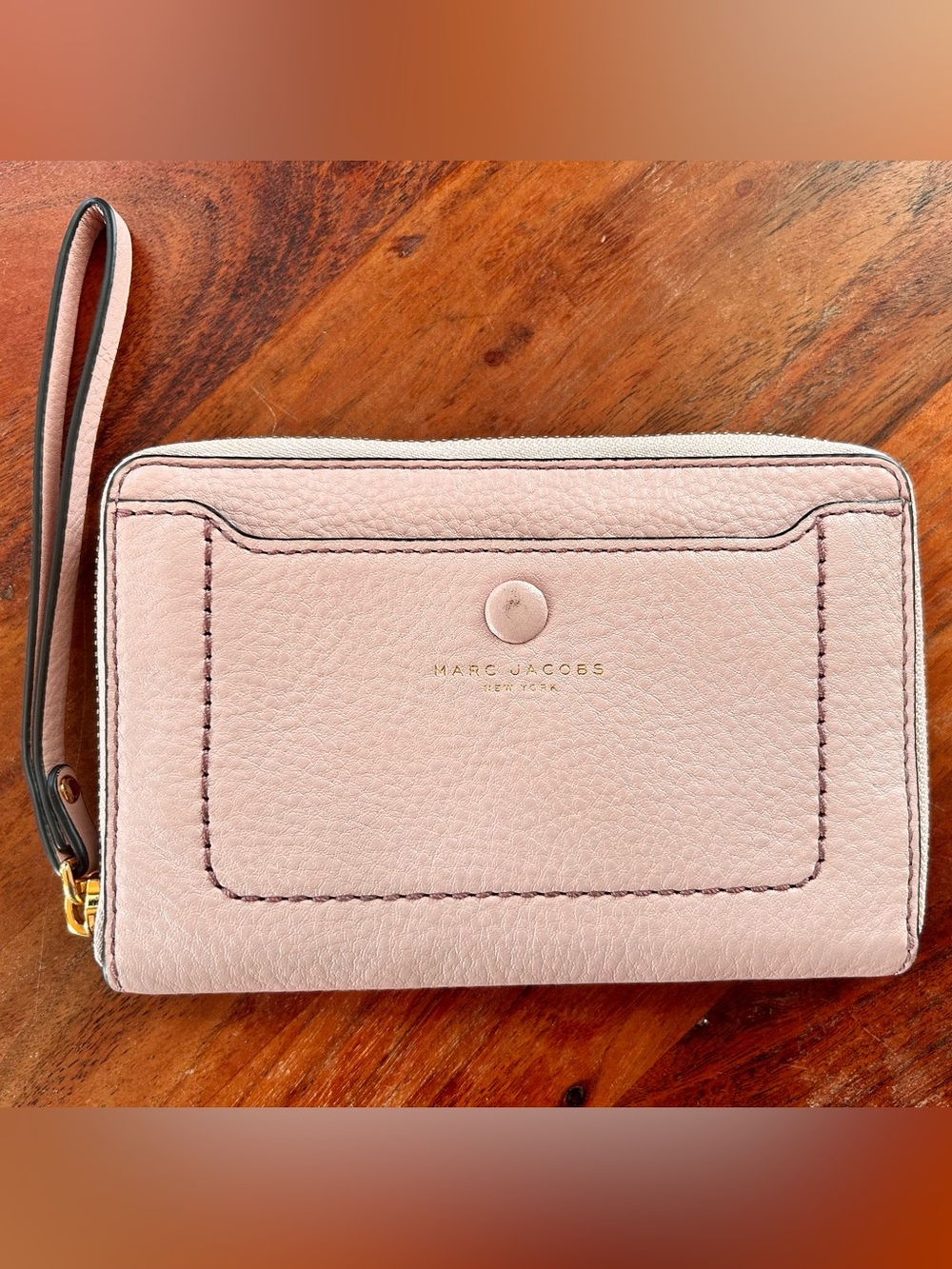 Marc Jacob’s Light Pink Empire City Pebbled Leather Wallet Wristlet